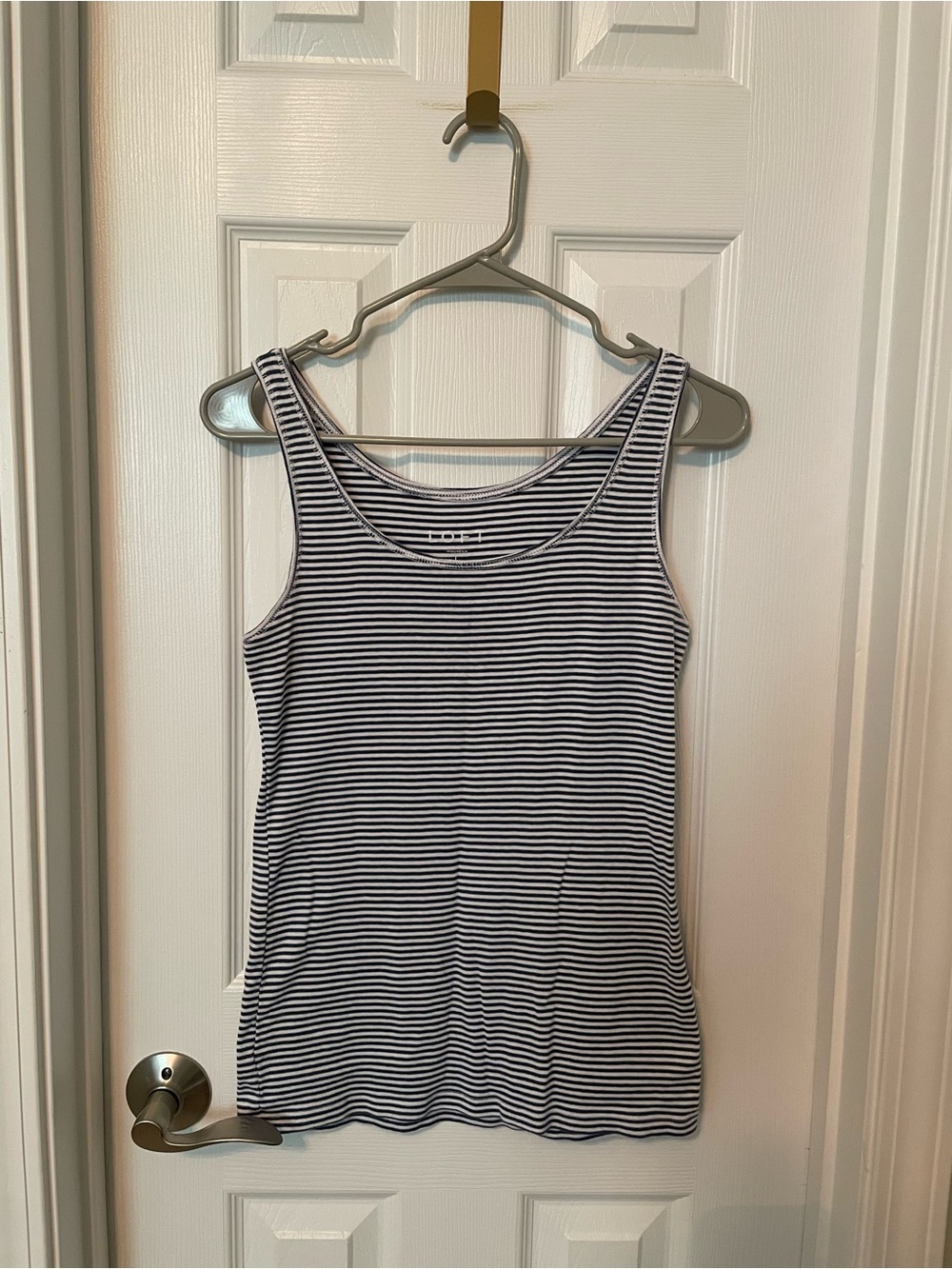 LOFT Navy and White Striped Cotton Tank Top